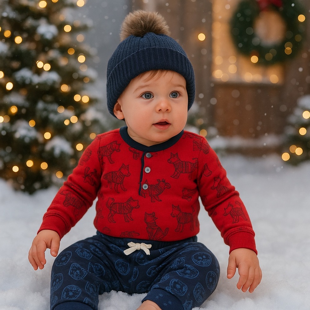 Carter’s Red Thermal Henley Bodysuit & Blue Animal Jogger Pants Set | 24 Months